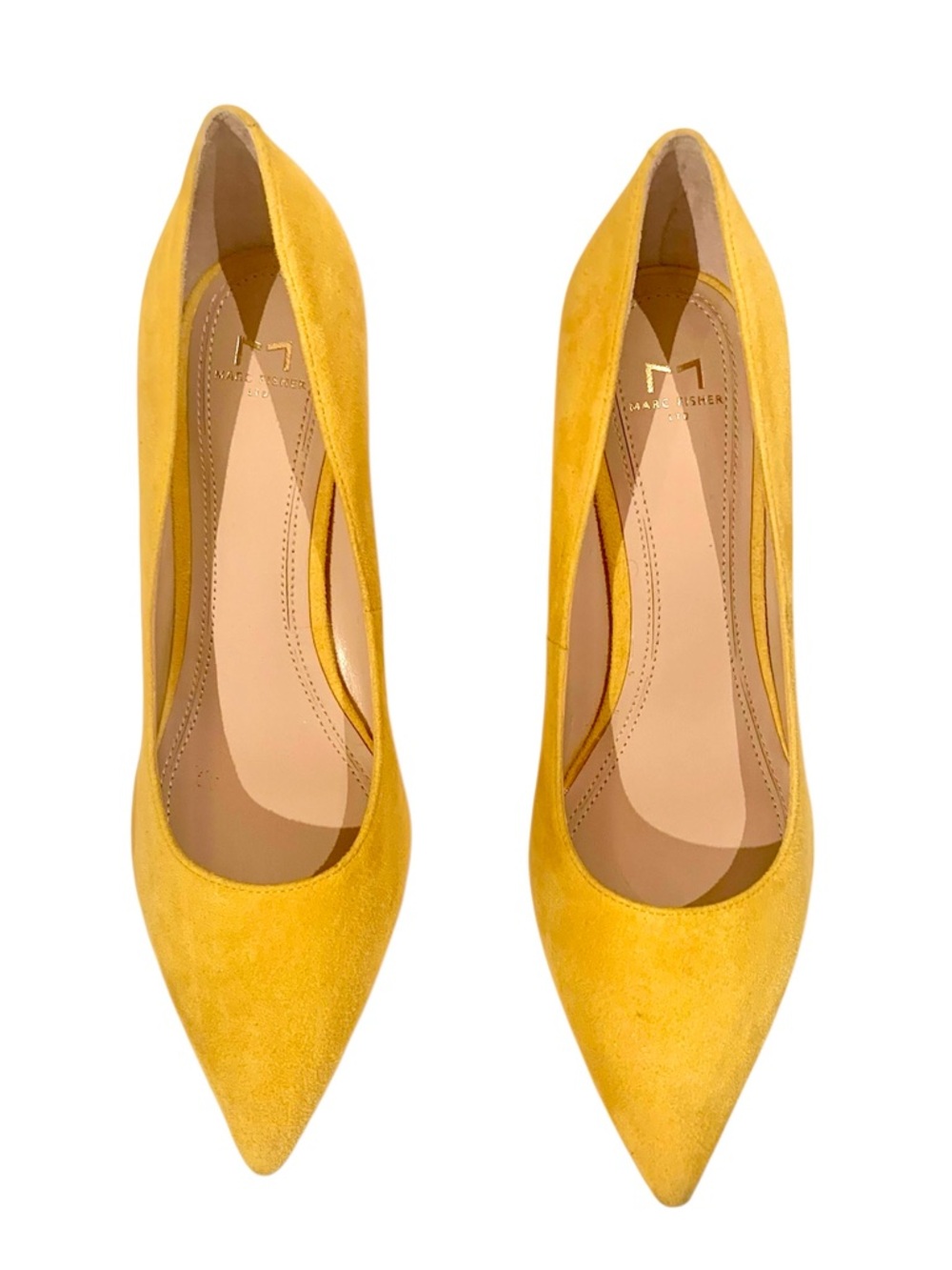 Marc Fisher LTD Zala Yellow Leather Suede Block Heel Pumps - Picture 2 of 9